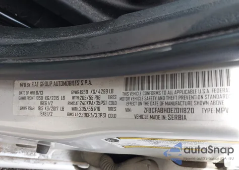 2014 Fiat 500L Easy из США, поврежденный, VIN ZFBCFABH0EZ011820